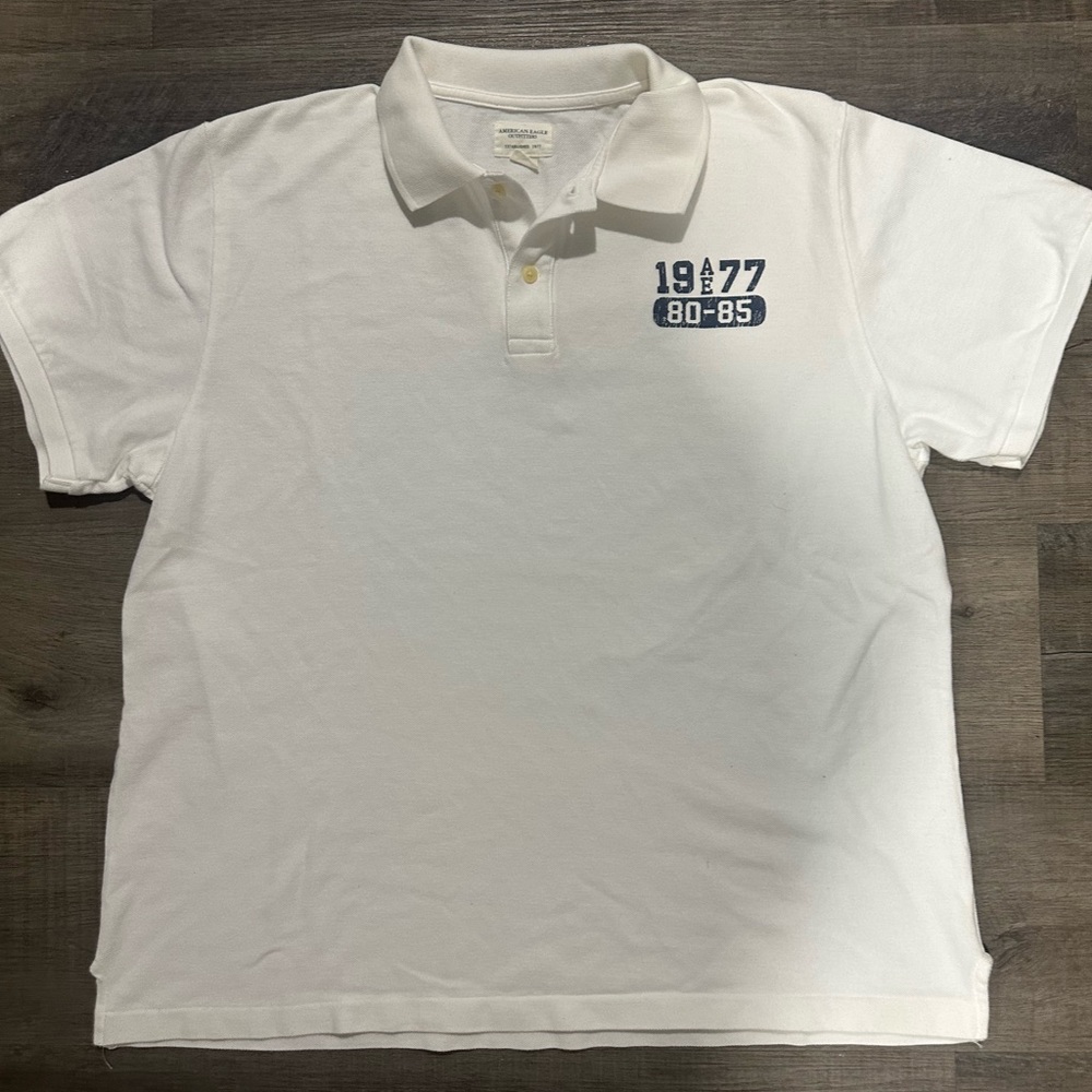 American Eagle Outfitters White Polo with Navy Print Sale